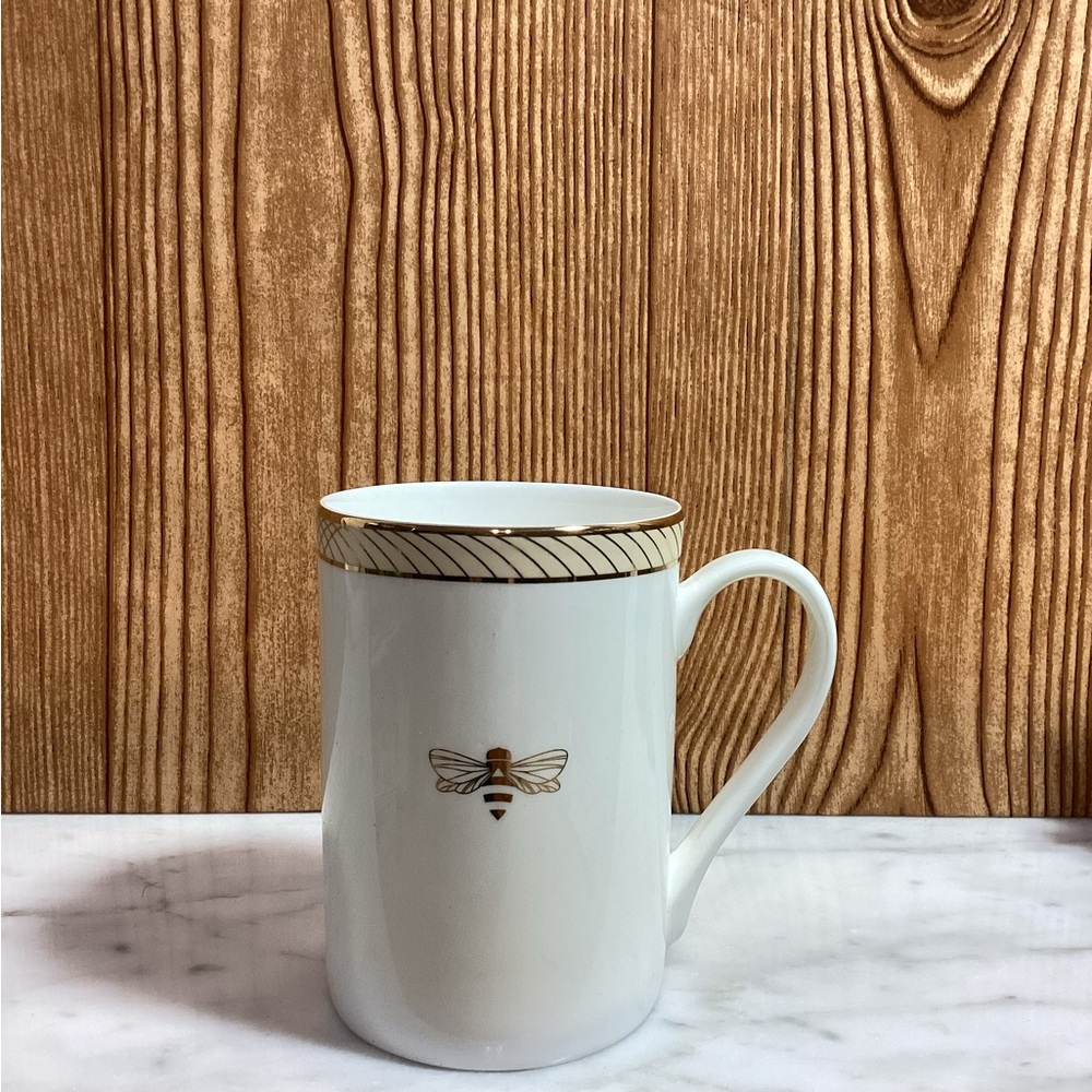 Mary Kay White Mug with Gold Accents and Bee Motif Golden Anniversary